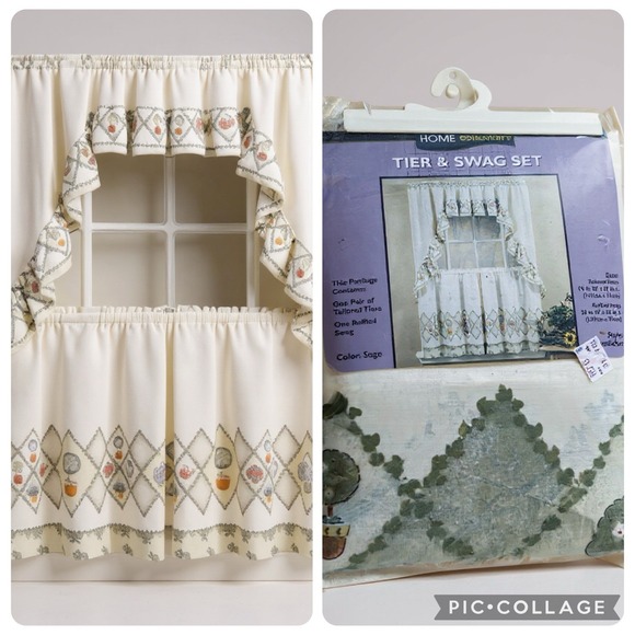 90s Cottage Core Home Essentials Kmart Vtg Tier & Swag Curtains 58x36 New In Bag - Picture 1 of 5